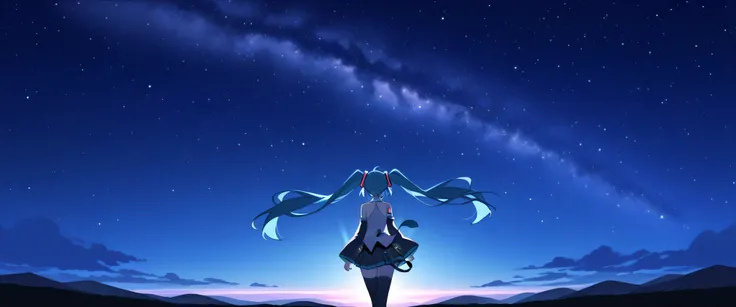 Hatsune Miku　is turning his back　starry sky

