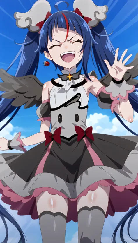    score_9,    score_8_up,    score_7_up,   Source_Anime,   official art , Anime screencap,   Goddess Magazine ,  reflective white knee-high stockings on the glass floor  ,   dark cure sky、(  Flat-breasted:1.2),  ,  dark blue hair、 twin tails、   ,     ,   ...