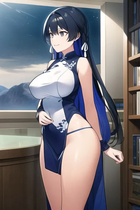 women with nice smiles，Please draw my expression more delicately，,draw a woman wearing a skirt that flutters in the style，Under a clear sky on a plateau、一people立つ，Skirt Swaying in the Wind，face is absolutely necessary，I need my whole body，draw big boobs wi...