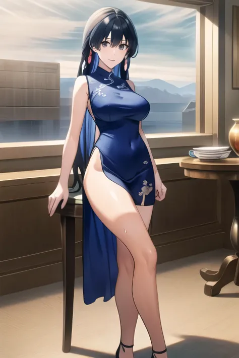 Women with Lovely Smiles,a woman in a micro miniskirt,Black Panties,Big Breasts,Please draw it my expression more delicately,,draw a woman wearing a skirt that flutters in the style,Under the clear sky of the clear plateau、一people立つ,Wind Fluttering Skirt,c...