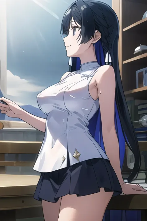 A woman without sleeves, thin costumes that show through your skin when wet，big boobs，Her Nipples are sharp and can you see through，Light clothing，micro mini skirt，big breasts，A woman playing in the water，，please draw a small swimsuit，big boobs， ，Adorable ...