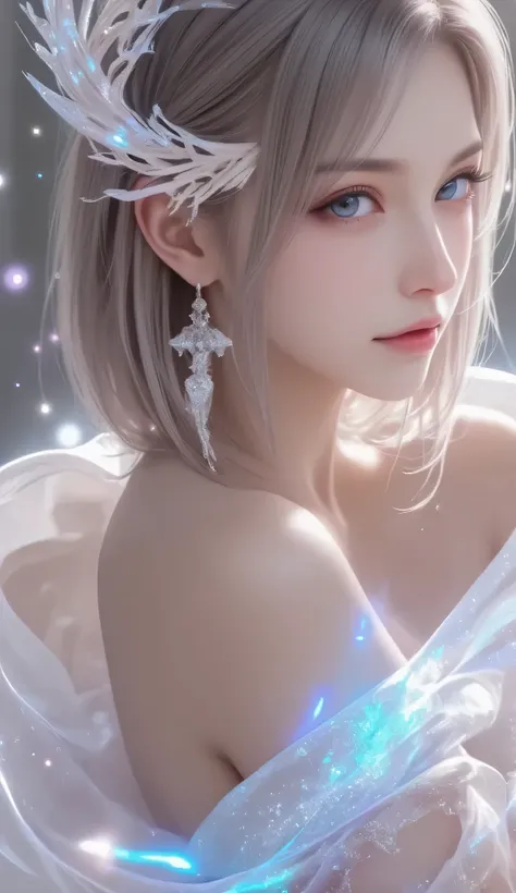 (masterpiece),(top quality:1.2),(perfect anatomy),Exquisite Details Like the Picture,((1 girl)),Long Silver Hair,((big breasts)), beautiful and delicate blue eyes ,Hologram Dress,(Holographic Hello:1.5),(extremely elaborate and elegant), silky touch,cowboy...