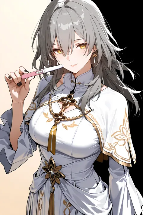 score_9, score_8_up, score_7_up, masterpiece, best quality, very aesthetic, absurdres, tunning image, attractive image, solo, 1girl, adult grown woman, stelle (honkai: star rail), grey hair, bangs, hair between eyes, long hair, yellow eyes, masterpiece,bes...
