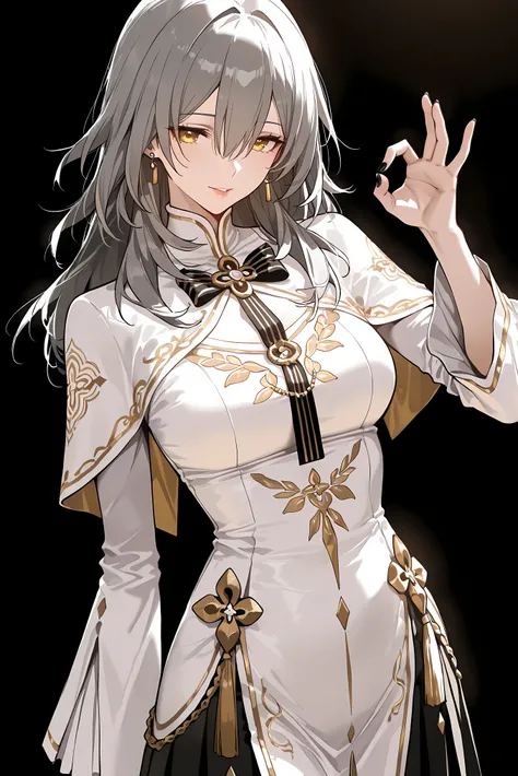 score_9, score_8_up, score_7_up, masterpiece, best quality, very aesthetic, absurdres, tunning image, attractive image, solo, 1girl, adult grown woman, stelle (honkai: star rail), grey hair, bangs, hair between eyes, long hair, yellow eyes, masterpiece,bes...