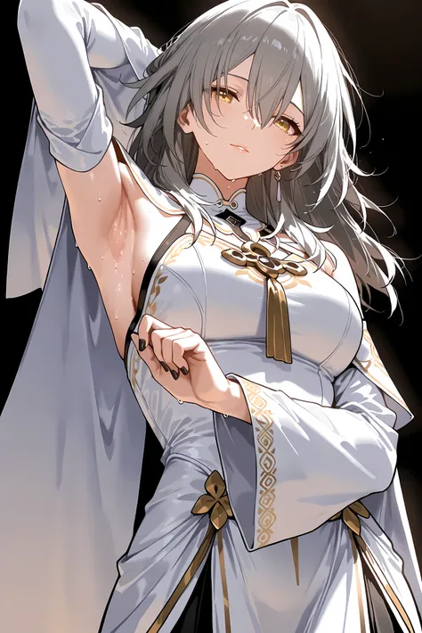 score_9, score_8_up, score_7_up, masterpiece, best quality, very aesthetic, absurdres, tunning image, attractive image, solo, 1girl, adult grown woman, stelle (honkai: star rail), grey hair, bangs, hair between eyes, long hair, yellow eyes, masterpiece,bes...