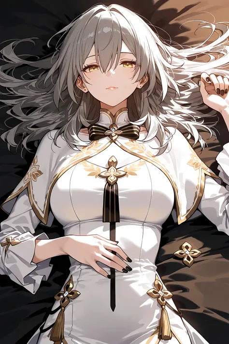 score_9, score_8_up, score_7_up, masterpiece, best quality, very aesthetic, absurdres, tunning image, attractive image, solo, 1girl, adult grown woman, stelle (honkai: star rail), grey hair, bangs, hair between eyes, long hair, yellow eyes, masterpiece,bes...