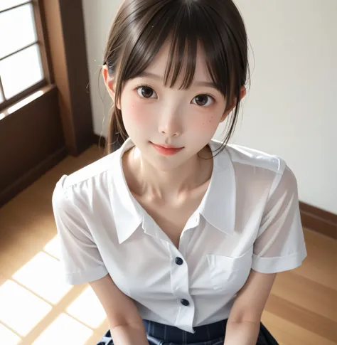 ( white skin:1.3),cute girl,かわいいyounger女の子,slender,short,slender,thin body,(younger:1.2),かわいいyounger女の子 opening without permission,cute face,(skinny:1.5),score_7_up,score_8_up,score_9,Is a cute young girl wearing driftwood,realistic,view from above,(big bo...