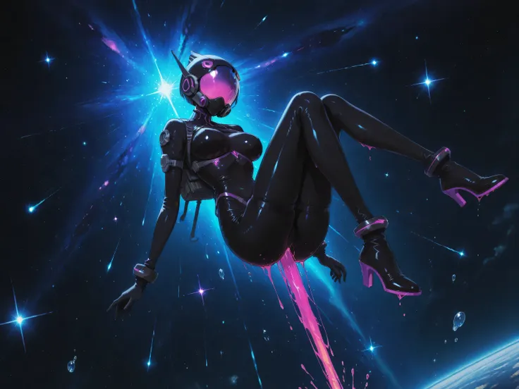 liquid drops, dark neon colors, suspended in gravity and space. liminial space