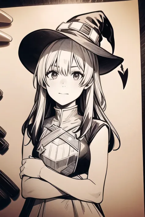 can you draw a demon of a shy woman，long dress，long hair，I'm thinking about a plan to conquer the world with a model of a globe，I prioritize facial expressions, so don't cut out her face，The appearance of a witch looking at the Earth from space，