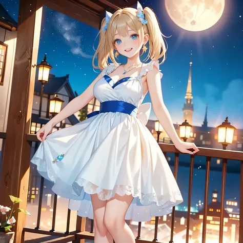 Masterpiece, top quality, high resolution, anatomically correct, ultra high definition. Balcony at night. Full moon is visible. Beautiful starry sky. An old castle in the West. A beautiful woman. She is a beautiful Japanese woman. She is as beautiful as a ...