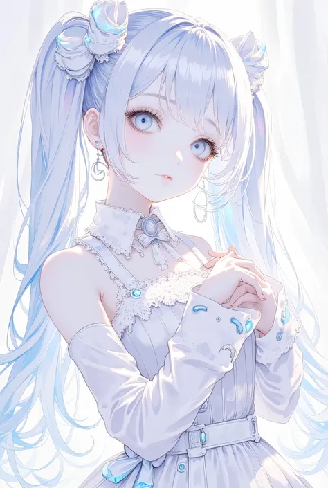  idole、duo、fille aux cheveux bleu-gris clair et fille aux cheveux roses chauds et fins、les bungs    、queues jumelles、 illustration 2d、gothic white idole costume、  expression mignonne  、 qualité haute ondulée、Très étroit、Rendu 4k、haute résolution、  professi...