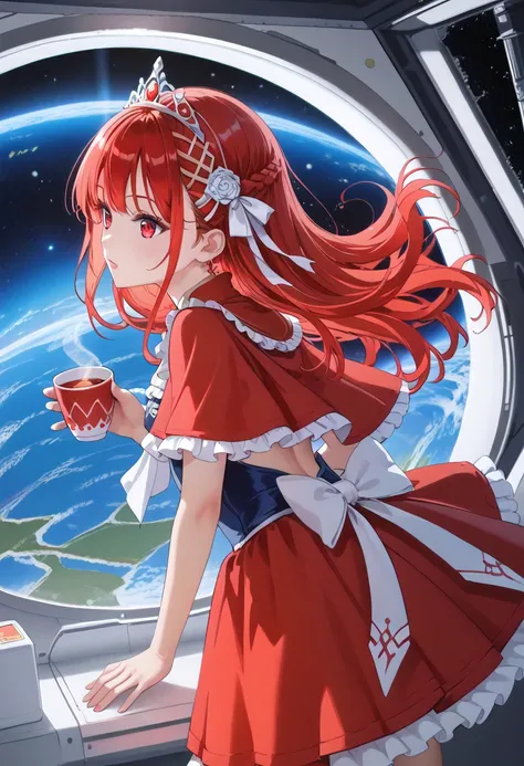 score_9, score_8_superior, score_7_superior, masterpiece, best quality, absurdres, high_fidelity, sauce_anime, (rating_explicit:0.7), masterpiece, Highest quality, Adorable, sp4cecraft, spacecraft_interior, outer space, 1girl, (blond hair:1.2), frilled chi...