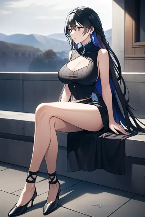 Draw Her Exact Details of Her Hands and Feet，It's High Outside，The Person Overlooking the Ruinsを描けますか，Please Draw，From a Hill Picture an aristocrat watching the end of the world，Nobody's World，The Person Overlooking the Ruins，depicts a more delicate expres...