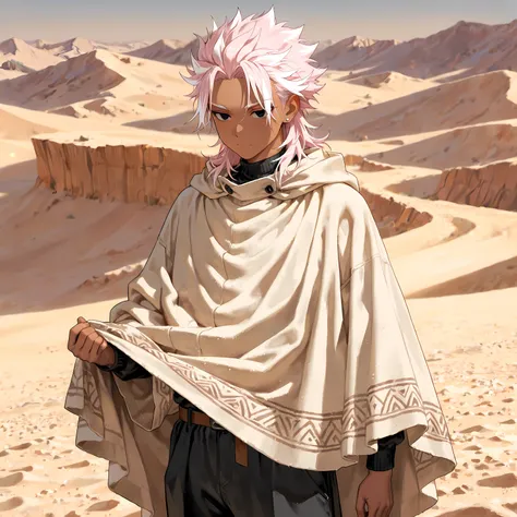 masterpiece , best quality , 1male , 18 years old adolescent , male focus , masculine , dark skin , caramel skin , solo , medium hair , light pink hair with white highlights , wavy spiked hair , relaxed charcoal black eyes , black turtleneck , baggy black ...