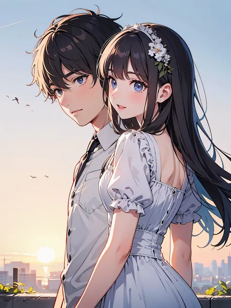 Couple portrait, back to back, high quality, detailed, photography quality