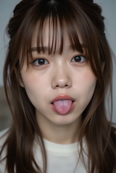 bust up composition、The expression of a girl who was completely brainwashed、Delicate hypnotic swirl pattern floating in the back of her eyes、Empty eyes with her pupils wide open、Perfect cross eye showing a state of deep loss of consciousness、Clear salivati...