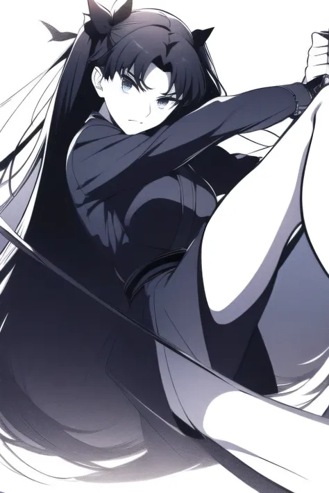 dark-haired woman with twin tails    ， ，is wearing a high school uniform、can you accurately draw the details of a Japanese sword with a long blade ，（（（facial expression is a top priority, so don't trim）））,，I am alone ，，Can you draw the details of a long sw...