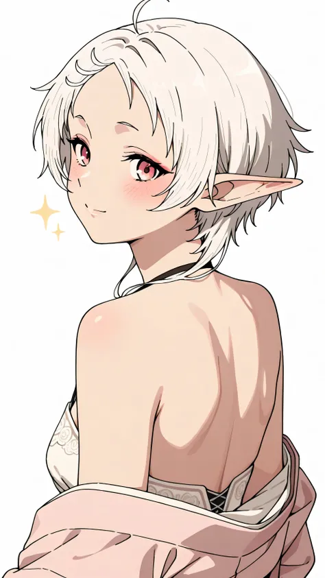 Portrait of Sylphiette from Mushoku Tensei, seen from behind, turning her head gently with a flirty, playful glance. Her eyes sparkle with mischief and charm, soft smile on her lips, cheeks slightly blushed.

She wears a soft pink kimono with delicate embr...