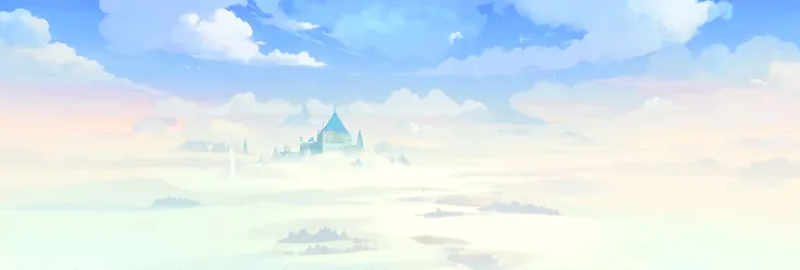 anime scene of a castle in the sky with a lot of clouds, floating lands in-clouds, anime background, studio ghibli sky, icey tundra background, legend of korra setting, anime clouds, beautifull puffy clouds. anime, anime landscape, background art, distant ...