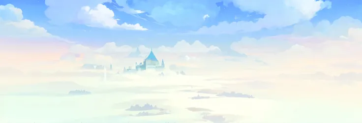 anime scene of a castle in the sky with a lot of clouds, floating lands in-clouds, anime background, studio ghibli sky, icey tundra background, legend of korra setting, anime clouds, beautifull puffy clouds. anime, anime landscape, background art, distant ...