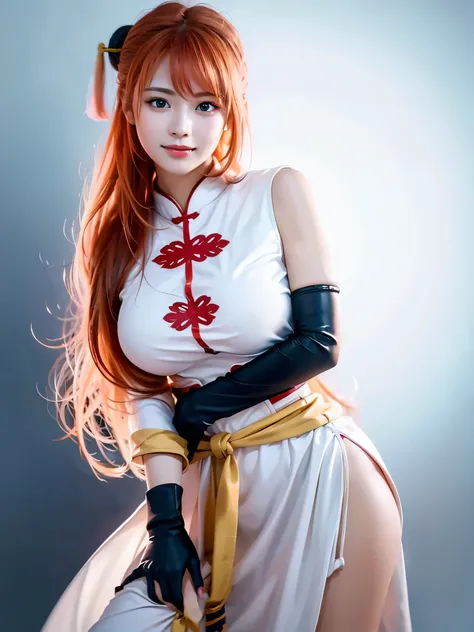 1girl, solo, cute chinese girl, smile, clear makeup, pink eye shadow, 
kgr2, 1girl, white dress, asymmetrical gloves, chinese clothes, side slit, black gloves, china dress, uneven gloves, (right hand gloves, left elbow gloves), thighhighs, white hanfu, flo...