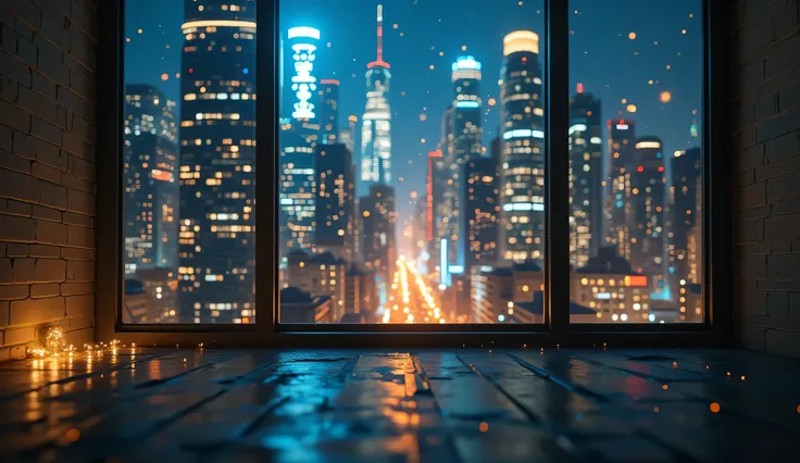 Scenery seen from the window,Window side where you can see the night view、high quality realistic 3d rendering,precise texture,Sparkling night view,Deep Color,sophisticated composition,Charming Atmosphere,Delicate Details,Exquisite Bokeh ,Masterpiece