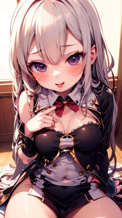 1 girl's AI_generined angel_beins! blush cum_in_mouthの精液_long with semen dripping inside_hair view_in_ビューアーのeyeを開く_mouthを開いて提示する提示する_mouth_high school girl in uniform sitting tachibana_kanade's knee-high tongue tongue_outwari the white_Her hair is white._太...