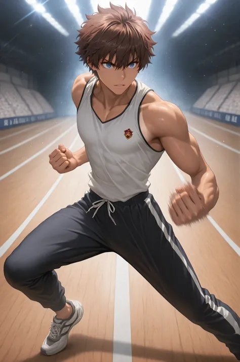 masterpiece, top quality, ultimate detail 1 boy, athletic body shape for months, black disheveled hair, deep blue eyes, healthy tan skin, Tall, wide shoulders, toned physique,Shirtless, Rin々Expression, Stance with a Stretched Back {x}, confident standing ,...