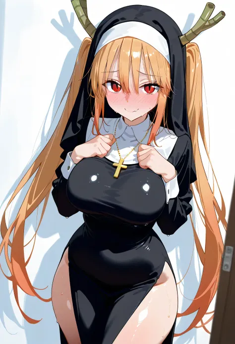 score_9, score_8_up, score_7_up, source_anime,
dragontohru, 
tohru, long hair, bangs, blonde hair, hair between eyes, twintails, very long hair, multicolored hair, horns, fang, gradient hair, dragon horns, red eyes, slit pupils,, smile,
looking at viewer, ...