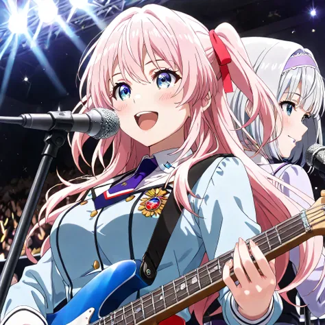 ((ultra-detailed)), (highly detailed CG illustration), (best quality:1.2), ultra-highly detailed, colorful composition, artistic photoshoot, 2girls, duo focus, Yuri:1.3, back-to-back:1.4, upper body:1.2, cowboy shot, moe anime character, super popular supe...