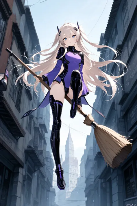 score_9, score_8_up, score_7_up, score_6_up, score_5_up, (masterpiece, top quality), Super Detailed, masterpiece, top quality, high res, 1girl, / Overlooking the town /Across a broom/ floating in the air /from a very high position/