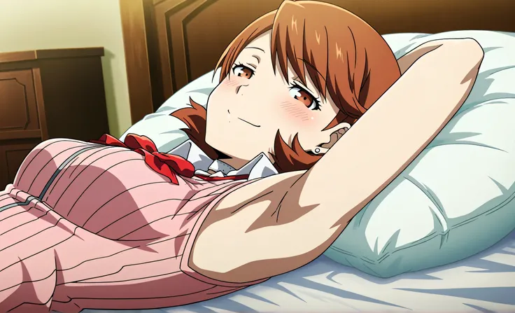 masterpiece, best quality, amazing quality, anime screencap, anime coloring, 1girl, solo, p3yukari, yukari takeba, short hair, light brown hair, earrings, choker, brown eyes, medium breasts, p3yukari-winuni, school uniform, cardigan, pink cardigan, ribbon,...