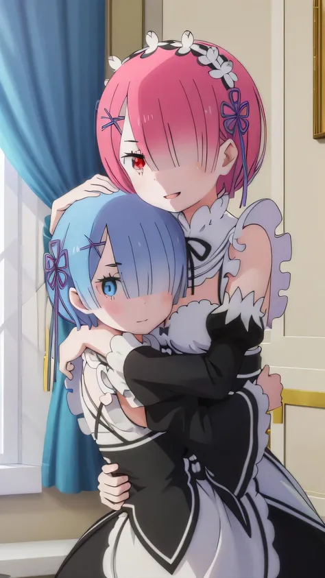 (Two girls hugging each other:1.5), {{{masterpiece}}}, (best quality:1.5), (ultra-detailed:1.5), {illustration}, {{an extremely delicate and beautiful}}, (beautiful detailed eyes:1.6), absurdres, highres, extremely detailed face, 16k, hd, visual anime de u...