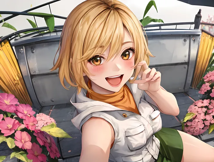 **Prompt:**   half body portrait,  Create a vibrant and charming portrait of a cute girl resembling Heather Mason waifu. Expressive wink eyes, showcasing her best fully body shape with an endearing presence. She has short, stylish blonde hair that adds to ...