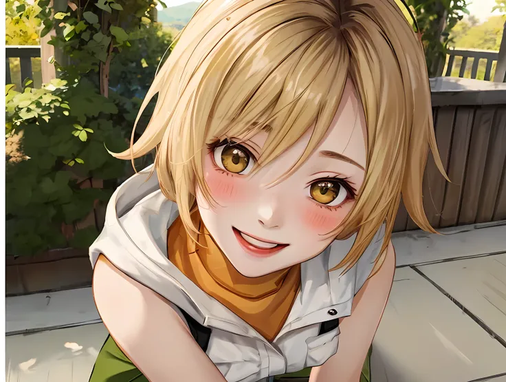 **Prompt:**   full body image,  Create a vibrant and charming depicted of a cute girl resembling Heather Mason waifu. Expressive wink eyes, sitting body pose with an endearing presence. She has short, stylish blonde hair that adds to her playful aura. Dres...