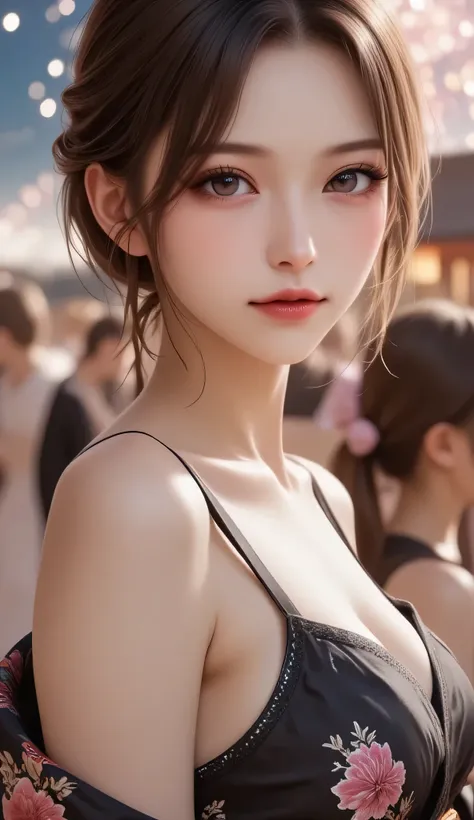 looking at the camera,(((top quality, 8k, masterpiece))),  Sharp focus from the back of the knee up, (beautiful woman with perfect style), thin, (hairstyle: Superior)), ((Kimono: Cane)), street: 1.2 非常に詳細な顔と肌のテクスチャ 詳細な目 double eyelid ランダムなポーズ, (smile),sSup...