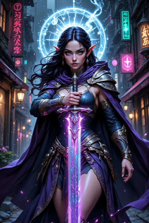 zavy-ctcmcs,w1n,hyp3rd3tail style,midjourney ,Niji Stan Katayama Style, ,a picture of a female elf (intense details, Masterpiece, best quality) fantasy swashbuckler, fantasy fencer, armed with a slim sword, shinning sword, metallic shine, colorful clothes,...