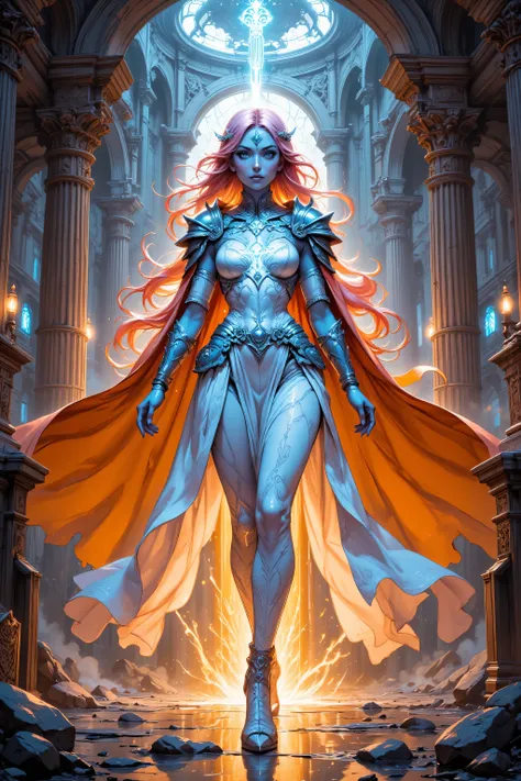 Niji Stan Katayama Style,midjourney ,hyp3rd3tail style,w1n,zavy-ctcmcs,fantasy portrait art, dnd art, portrait a female, ((blue skin)), intense details facial details, exquisite beauty, cleric, (blue skinned) female, (pink hair), long hair, ((no ears)), (...