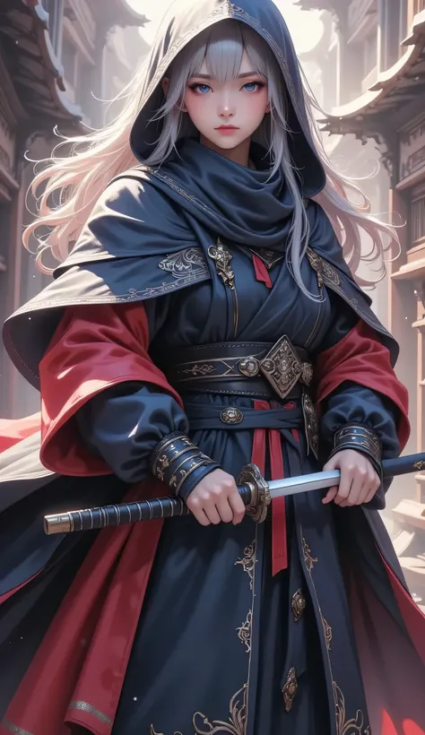 雰囲気のあるNinja,Ninja,Solemn expression ,Holding Weapons,Action in the dark,Mysterious Light,ethereal background, Detailed ,High Quality,4K,Realistic,super definition,HDR,Studio Lighting,Craftsmanship,Vivid colors,Bokeh