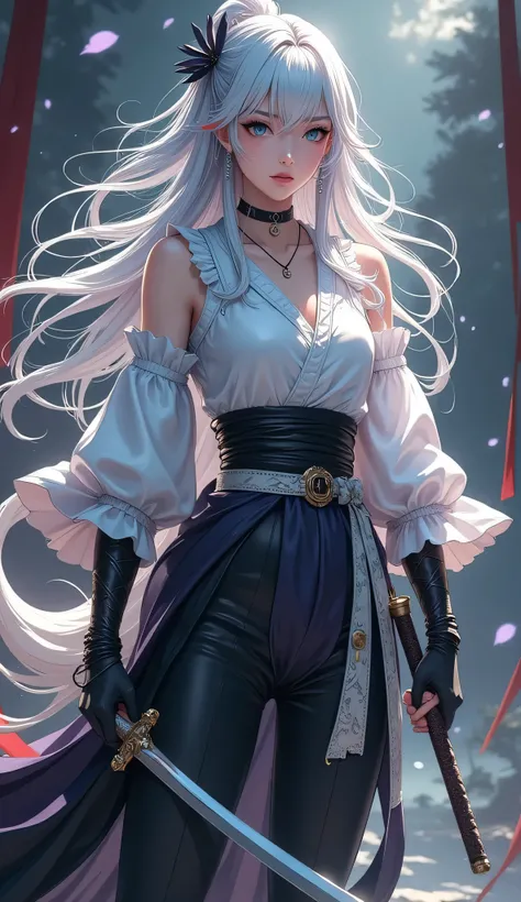 (((full body))),atmospheric ninja,full body忍者,Solemn expression ,Holding Weapons,Action in the dark,Mysterious Light,ethereal background, Detailed ,High Quality,4K,Realistic,super definition,HDR,Studio Lighting,Craftsmanship,Vivid colors,Bokeh,Full body 1 ...