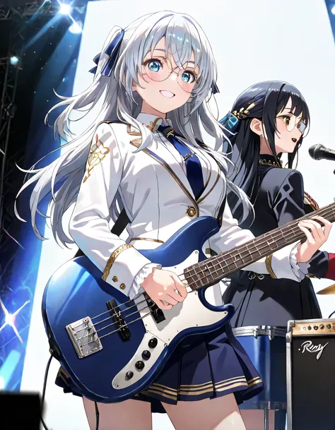 ((ultra-detailed)), (highly detailed CG illustration), (best quality:1.2), ultra-highly detailed, colorful composition, artistic photoshoot, 2girls, duo focus, Yuri:1.3, back-to-back:1.4, upper body:1.2, cowboy shot, moe anime character, on idol stage, pla...