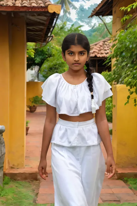 CyberRealistic_Negative,Skin texture style,Detailed skin,traditional clothe,Raw photo , 20 yo old 1 girl, full body  ,Wearing white  traditional clothes ,sri lanka cute teen 20 years old girl ,  with plait, professional photographer, (hdr:1.4), masterpiece...