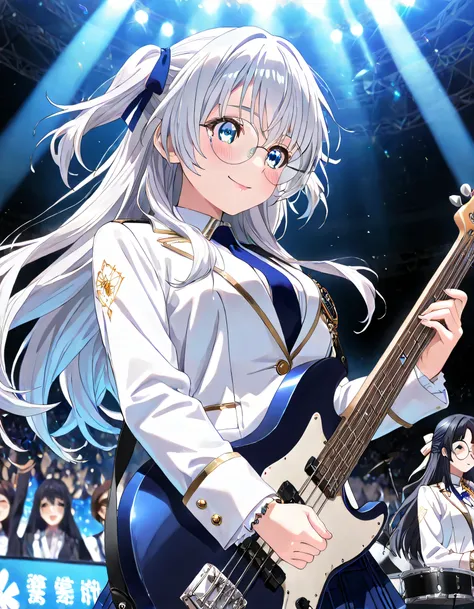 ((ultra-detailed)), (highly detailed CG illustration), (best quality:1.2), ultra-highly detailed, colorful composition, artistic photoshoot, 2girls, duo focus, Yuri:1.3, back-to-back:1.4, upper body:1.2, cowboy shot, moe anime character, on idol stage, pla...