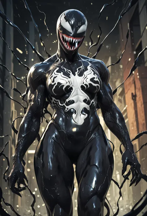 The Woman Is Body, (Venom Girl), (Muscles, Abs), Standing, (Medium Breasts), (((Shiny Skin)))
