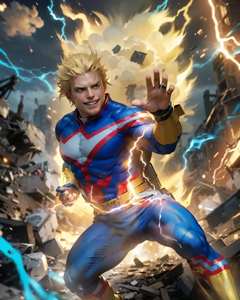 ((ALL MIGHT_BOKU NO HERO ACADEMI ((photorealistic)),(highlight hair)), Light reflection, (( HD )),((upper body)), (((best quality, masterpiece))), (masterpiece) (best quality) (detail) (8k) (HDR) (wallpaper) (cinematic lighting) (sharp focuasterpiece, best...