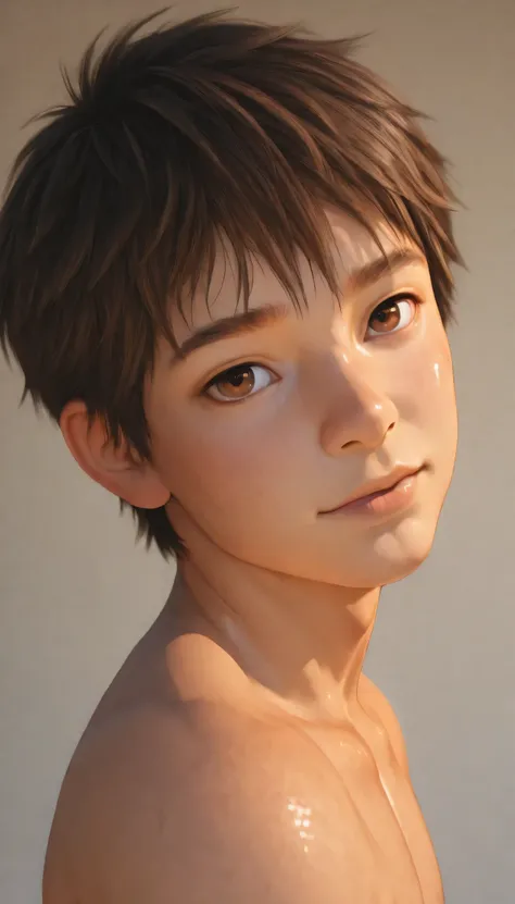 a cute teenager boy [child] ( child 12 years old),1boy,expressions cute innocent, brown eyes,messy shoulder brown hair,best quality, 4k,perfect lighting, baby face,child face,perfect face,perfect face, realistic face,8k,ultra realistic, uncensored,texture ...