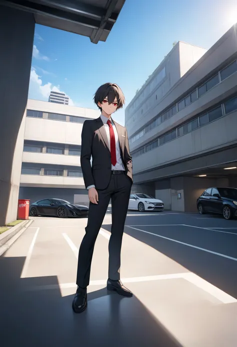 good teacher, better quality, high resolution, UHD, perfect pixels, depth of field, 4k, RTX, hdr))), A 24-year-old boy, alone, full body, slim body, tall height, Art Style, anime character, ((serious look, short hair on the sides, color black )), (scarlet ...