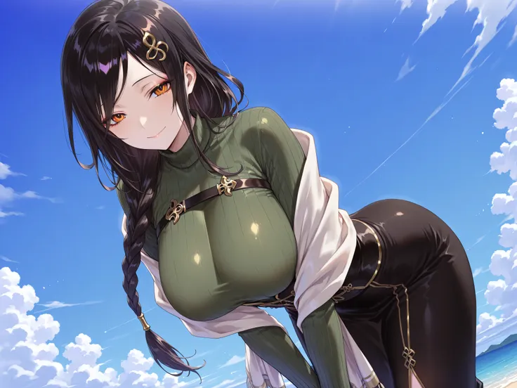 olo,masterpiece,best quality,super fine illustration、finely detail 、clear picture、UHD、HDR, amazing quality, highres, absurdres, very aesthetic, high resolution, ultra detailed, perfect details,(masterpiece, detailed:1.2),nijitomoe,large breasts,orange eyes...