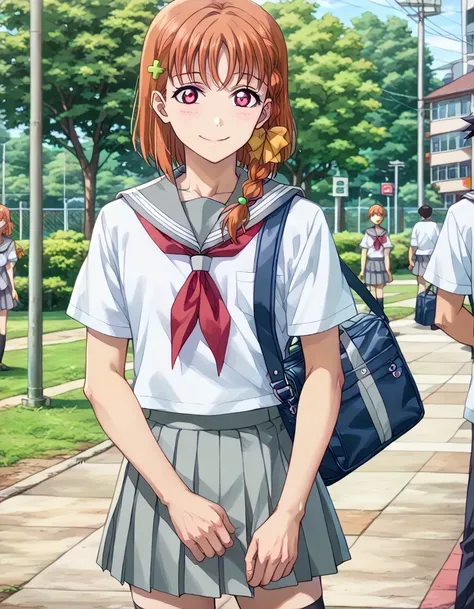 score 9 、score 8 up、score 7 up、source anime、傑作、best quality、best resolution、best image quality、anime coloring、anime screencap、anime screenshot、1boy、(male:1.5)、solo、looking at viewer、male focus、smile、orange hair、braid、アホ毛、red eyes、hair ornament、yellow hair ...