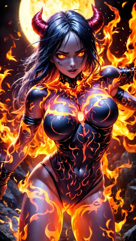 girl, demoness warrior, comprised of Antikythera mechanisms, dark, foreboding, dynamic action, dynamic motion, crouching, evil look, sexy, busty, sheer lowleg panties, curvy hips, claws, fangs, wings, busty,  demon tail, demon bone armor, facepaint, bodypa...